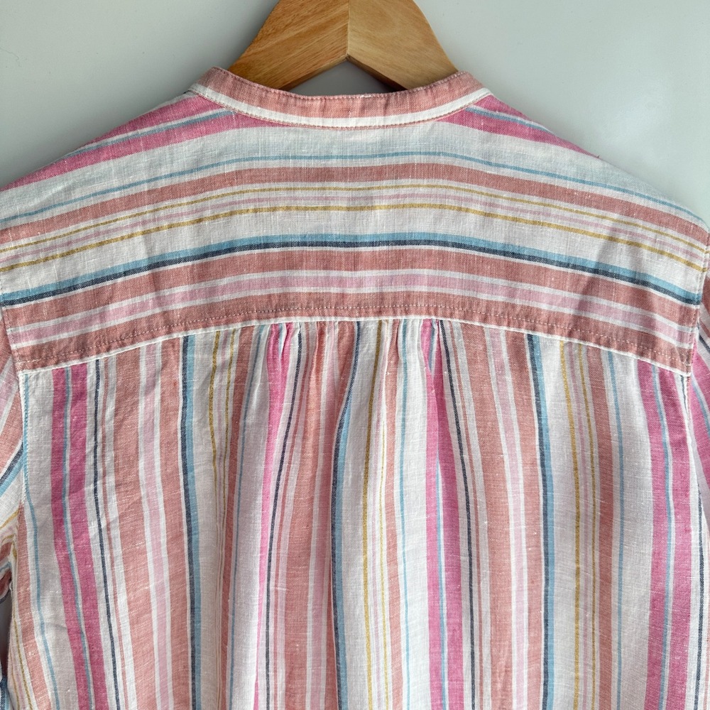 Lands' End‎  Linen Shirt Button Down Striped Pink S/T Classic Business Metallic - Picture 7 of 12